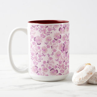 Bicolor Taza con patrón floral vintage rosa púrpura
