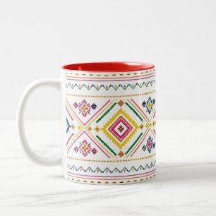 Bicolor Taza con Patrón Marroquí   Geométrico Tribal Boho