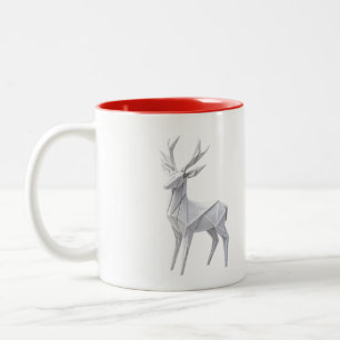 Bicolor Taza con retrato de ciervo de origami