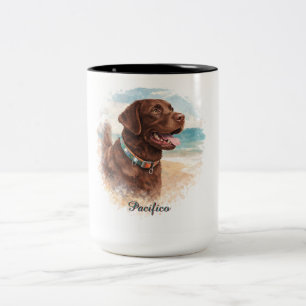 Bicolor Taza con retrato de perro personalizado con acuare
