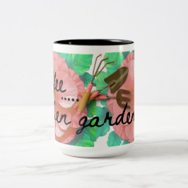 Bicolor Taza con tema de jardín con flores y herramientas