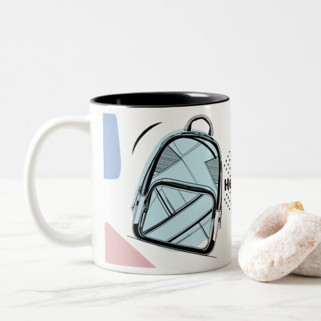 Bicolor Taza con tema de vuelta al cole café (Con donut)