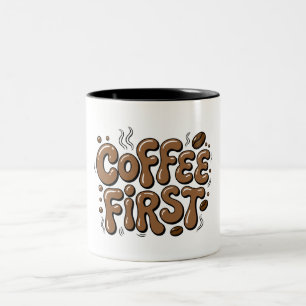 Bicolor Taza con tipografía de burbuja retro 'Café primero