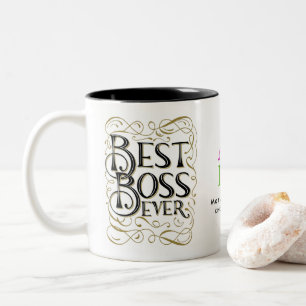Bicolor Taza con tipografía de logotipo personalizado del