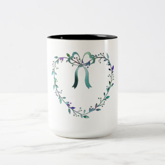 Bicolor Taza Corazón Romántico de Hojas y Lazos