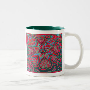 Bicolor Taza Corazones Arte Popular Rojo