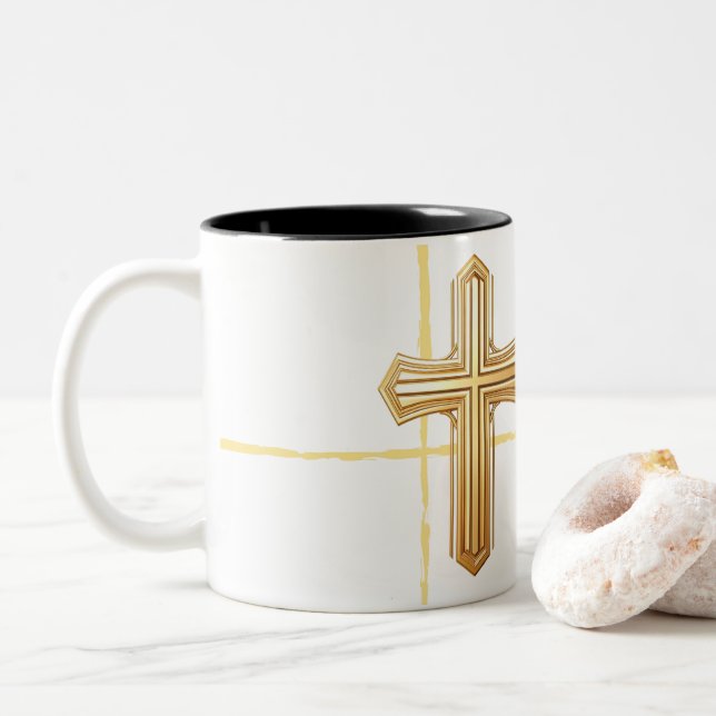 Bicolor Taza Cruz Dorada (Con donut)
