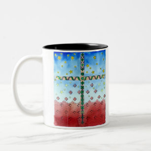 Bicolor Taza cruzada de la acuarela