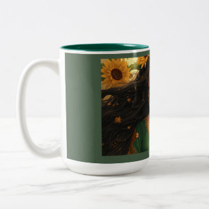 Bicolor Taza Dama Girasol Persa   Arte Floral Elegante Co