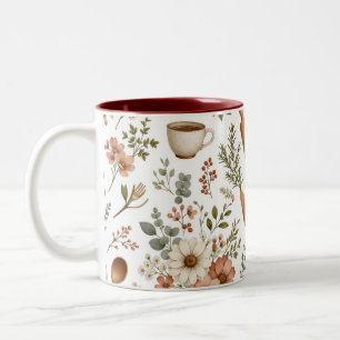 Bicolor Taza de acento de cocina floral
