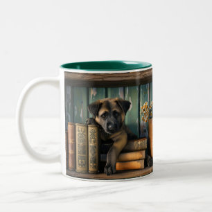 Bicolor Taza de acento de color con cachorro de pastor de 