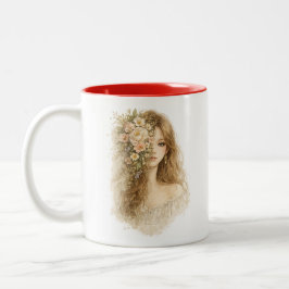 Bicolor Taza de Acuarela con Rostro Floral Medio