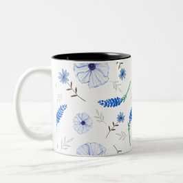 Bicolor Taza de Acuarela de Flor Silvestre Azul