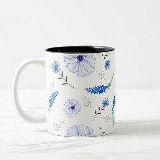 Bicolor Taza de Acuarela de Flor Silvestre Azul