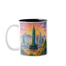 Taza de acuarela del paisaje urbano de la ciudad d