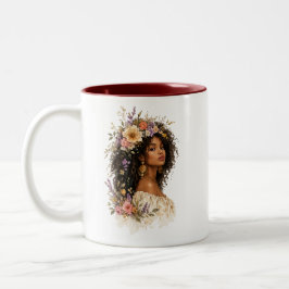 Bicolor Taza de Acuarela Reina de Cabello Rizado Floral