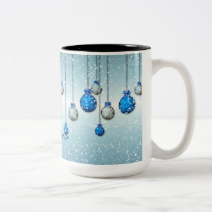 Bicolor Taza de adornos de nieve de Navidad azul personali
