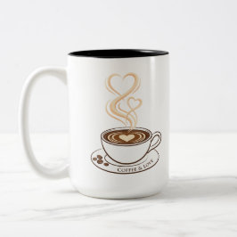 Bicolor Taza de arte de doble corazón con café y amor