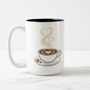 Bicolor Taza de arte de doble corazón con café y amor