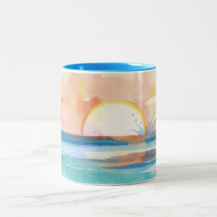 Bicolor Taza de arte de puesta de sol con salpicaduras de