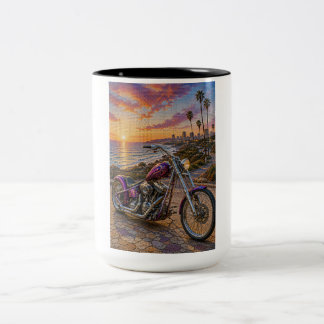 Bicolor Taza de arte en mosaico de chopper de carretera ca