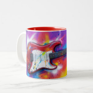 Bicolor Taza de arte estilo grafiti de guitarra eléctrica