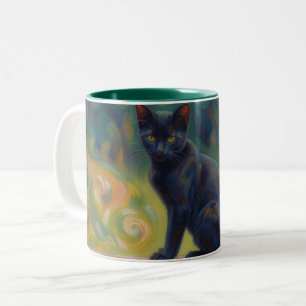 Bicolor Taza de arte impresionista de gato negro para aman