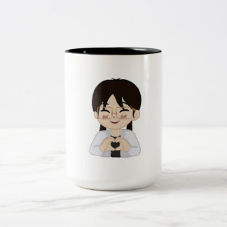 Bicolor Taza de autorretrato Chibi lindo con manos en form