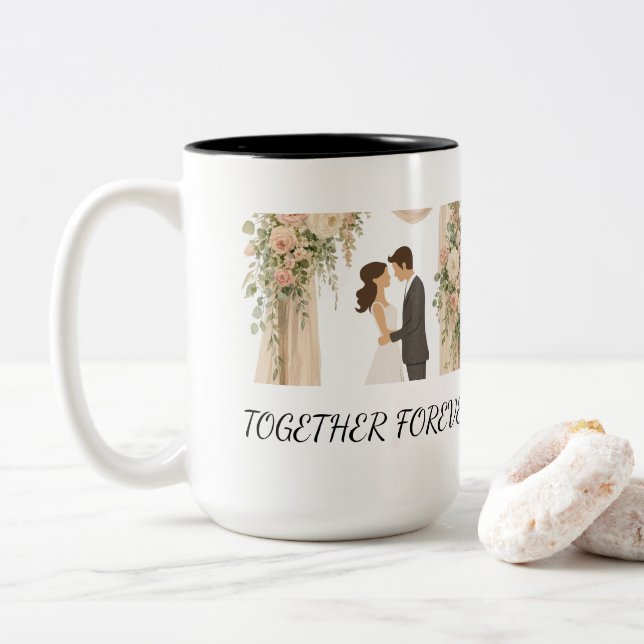 Bicolor Taza de boda para siempre juntos (Con donut)