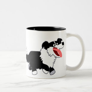 Bicolor Taza de Border Collie de dibujos animados linda y 