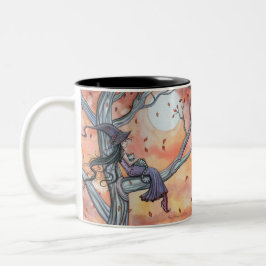 Bicolor Taza de Bruja Gato Duerme Otoño Molly Harrison