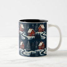 Taza de cabaña de invierno acogedora arte popular 