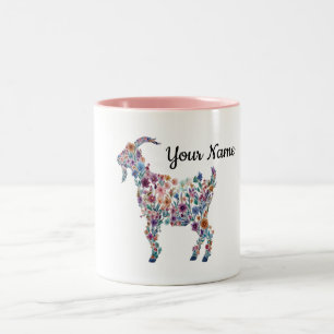 Bicolor Taza de cabra floral personalizada Botánica Granja