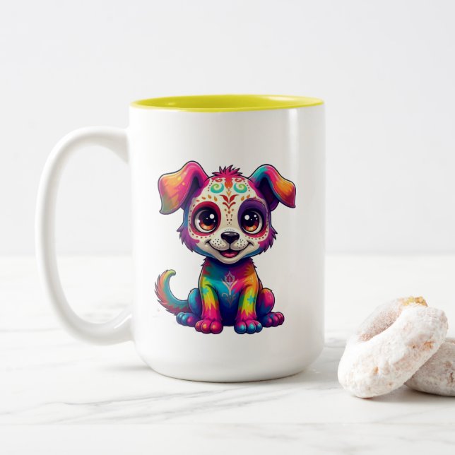 Bicolor Taza de cachorro arcoíris (Con donut)
