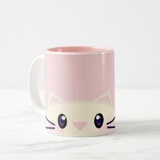 Bicolor Taza de café acogedora de gato de dibujos animados