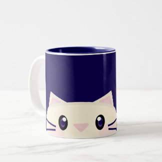 Bicolor Taza de café acogedora de gato de dibujos animados
