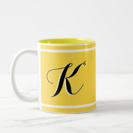 Bicolor Taza de café amarilla de dos tonos con monograma