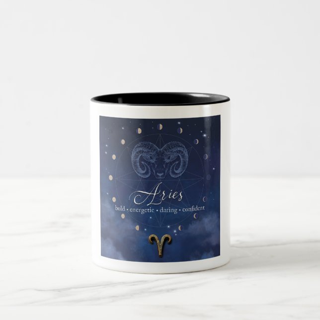 Bicolor Taza de café - Aries - Zodiaco (Centro)