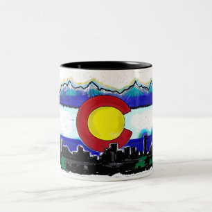 Bicolor Taza de café artística del horizonte de Denver d