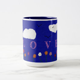 Bicolor TAZA DE CAFÉ AZUL AL AIRE LIBRE AMOR, 15oz