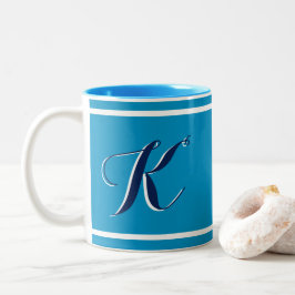 Bicolor Taza de café azul de dos tonos con monograma