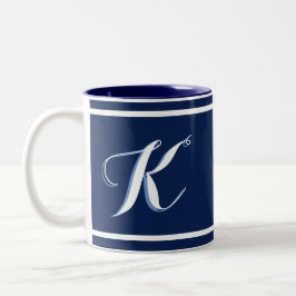 Bicolor Taza de café azul marino monograma de dos tonos