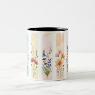 Bicolor Taza de café botánico de flores silvestres Marga