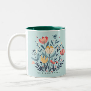 Bicolor Taza de café botánico floral boho Alma de flor sil