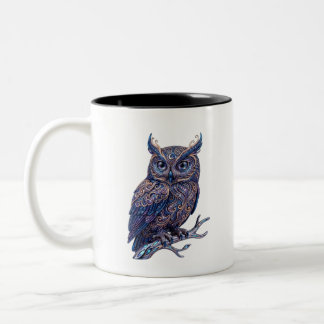 Bicolor Taza de café búho ornamentado místico - Arte celes