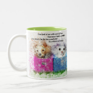 Bicolor Taza de café Cachorros Lindos en Canastas Rosas y