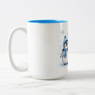 Bicolor Taza de café con acento azul de pingüino de invier