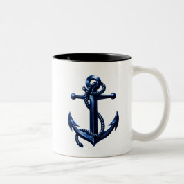 Bicolor Taza de café con ancla náutica | Diseño costero de