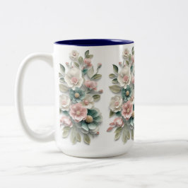 Bicolor Taza de café con arte floral elegante