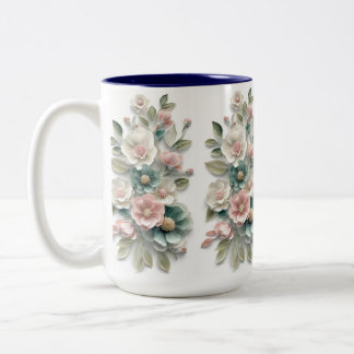 Bicolor Taza de café con arte floral elegante
